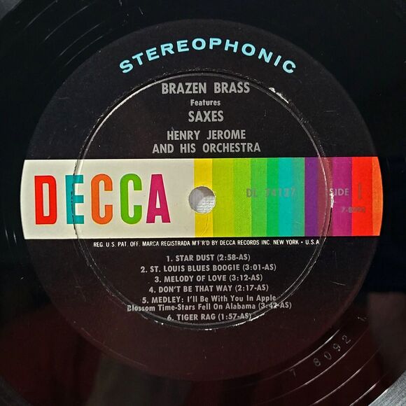 Henry Jerome LP Brazen Brass Features Saxes on Decca VG/VG+ Jazz 1961 Stereo - Picture 3 of 4